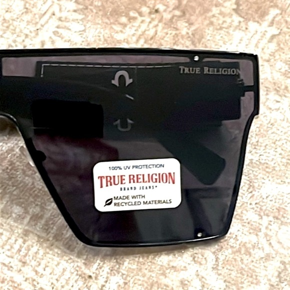 True Religion Men Brand New True Religion Black Shield Aviator Sunglasses Flat Top Metal